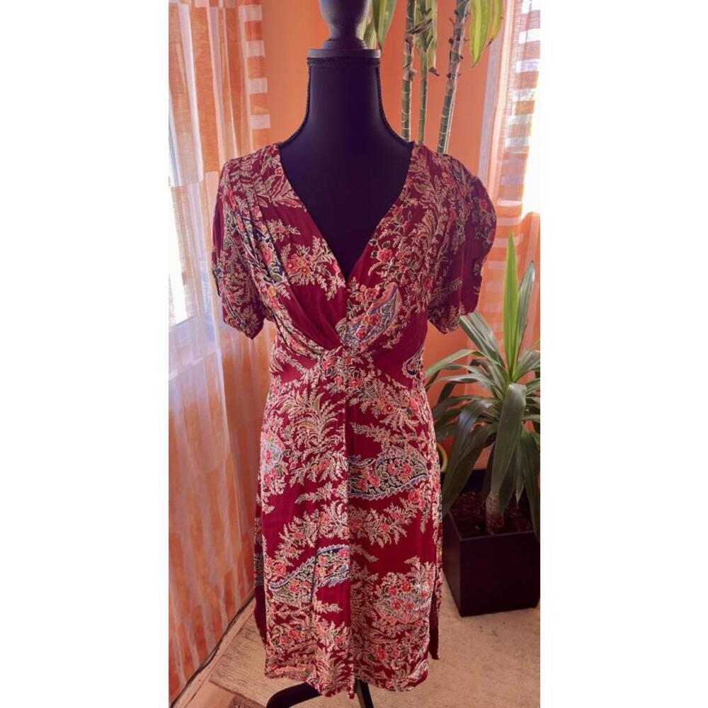 Vintage Kamellia Dress- Burgundy- Paisley Design- Large